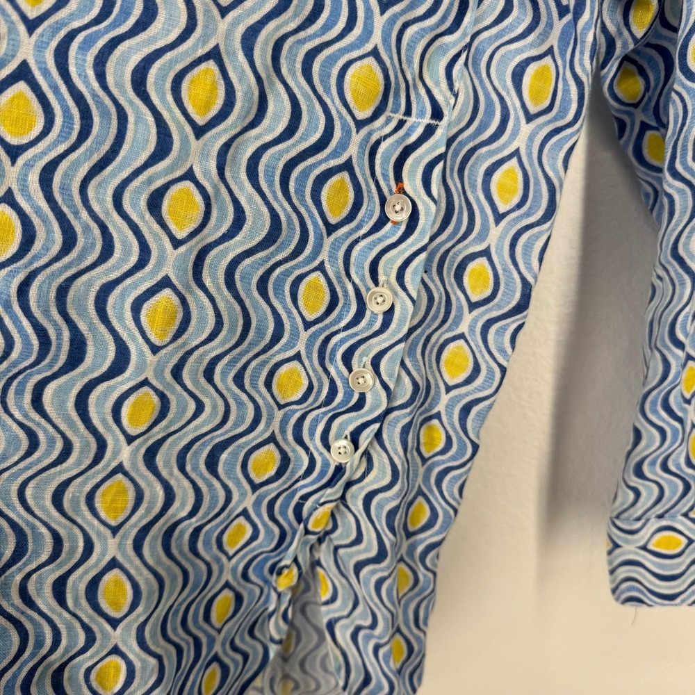 J McLaughlin Womens Linen Geometric Print Long Sleeve Button Up Shirt Size Small - Picture 5 of 7